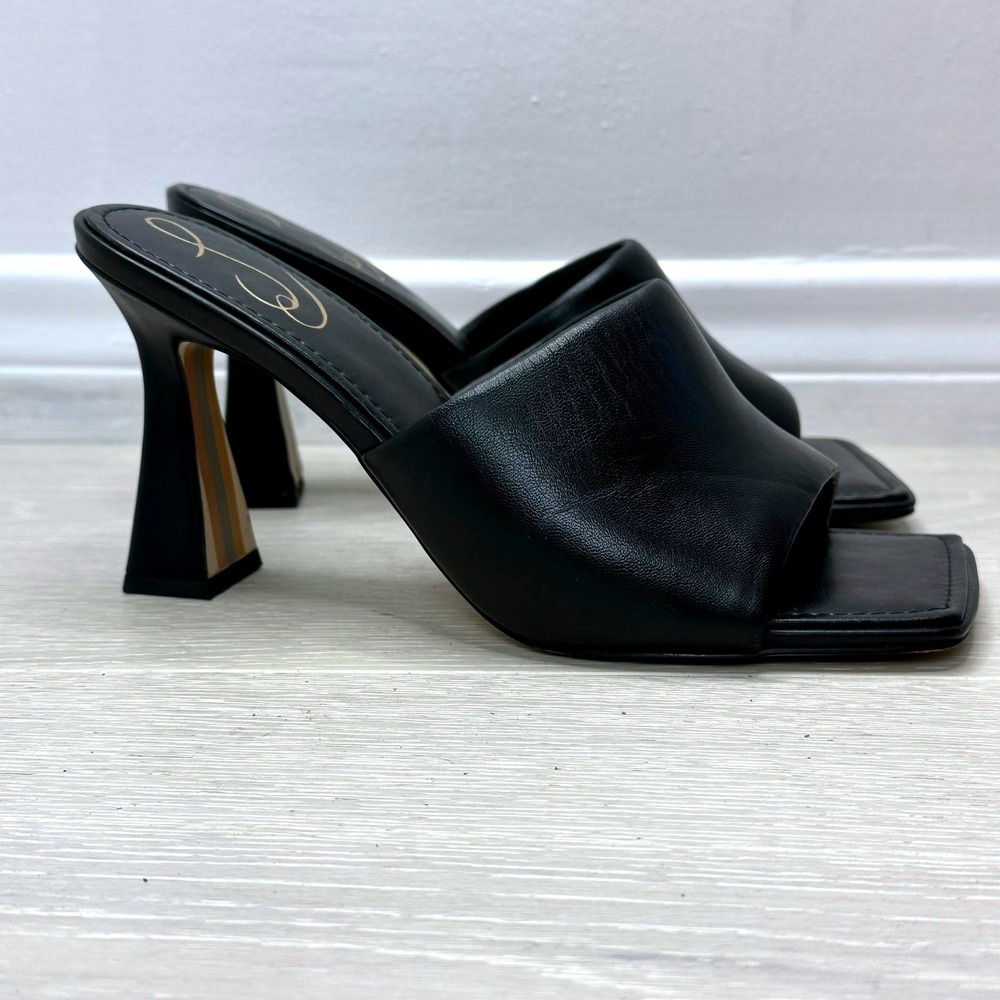 Sam Edelman Carmen Heeled Mules Women 8 Black Leather Square Toe Sandals